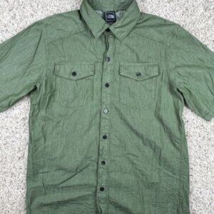 The North Face Shirt Men Small Green Solid Short Sleeve Button Up Outdoor Casual